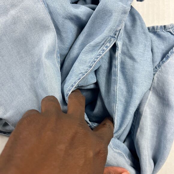 DKNY Cap Short Sleeve Chambray Dress Size 2 Blue Belted Asymmetrical Hem Midi - Picture 8 of 11